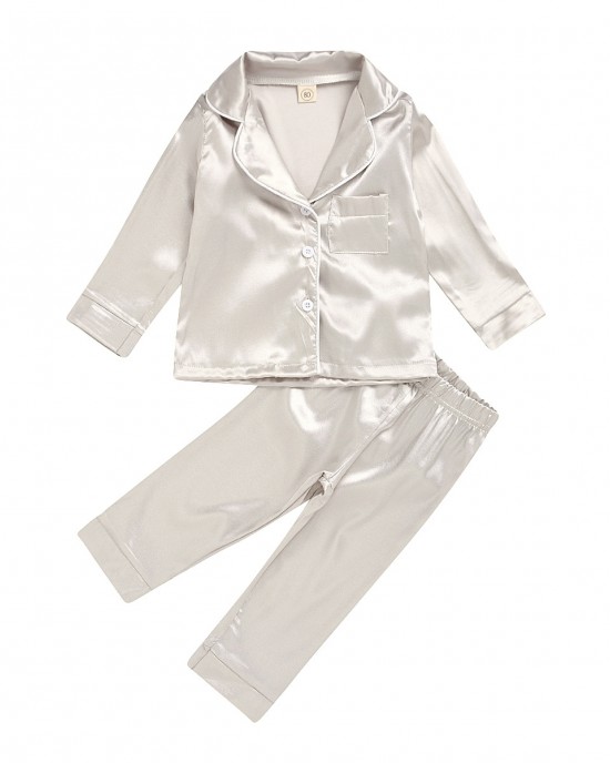 【12M-7Y】Kids Pure Cotton Satin Pajamas Set - 3481