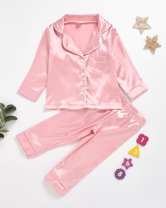 【12M-7Y】Kids Pure Cotton Satin Pajamas Set - 3481