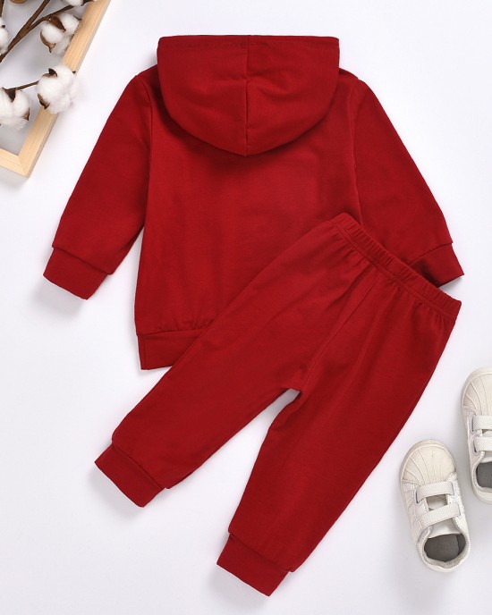 【12M-7Y】Boys Letter Print Hooded Long Sleeve Sweatshirt And Pants Set - 3488