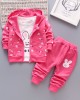 【12M-4Y】Children Clothes Girls 3-piece Rabbit Print Cotton Long-sleeved T-shirt and Pants Hoodie Coat Set - 34220