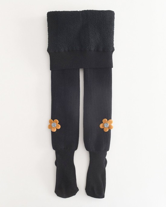 【1Y-11Y】Girls Cute Floral Embroidery Thickened Fleece Pantyhose