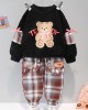 【12M-5Y】2-piece Girls Cute Bear And Letter Print Round Neck Long Sleeve Sweatshirt And Plaid Pants Set - 34423