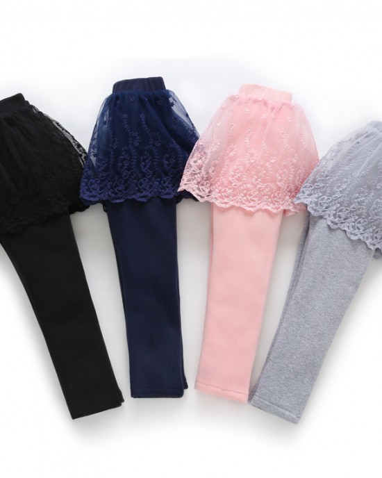 【18M-6Y】Girls Cute Floral Embroidered Lace Skirt Fake Two Piece Leggings