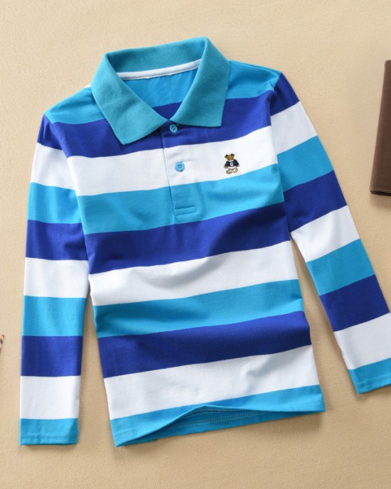 【18M-12Y】Boys Casual Striped Cotton Fabric Long Sleeve Polo Shirt