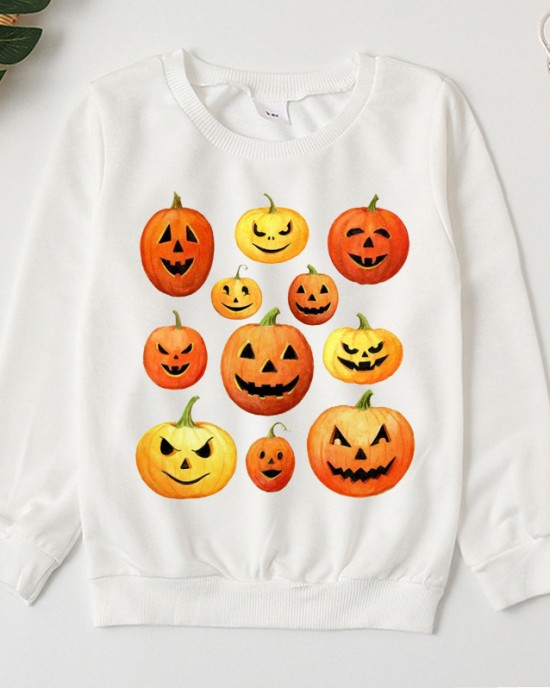 【2Y-9Y】Kids Casual Luminous Halloween Pumpkin Print Long Sleeve Sweatshirt