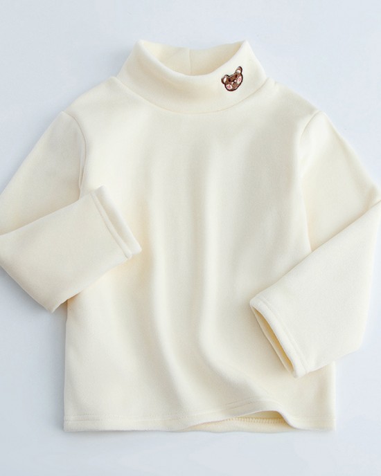 【3Y-12Y】Kids Casual Cartoon Bear Embroidered Half Turtleneck Fleece T-Shirt