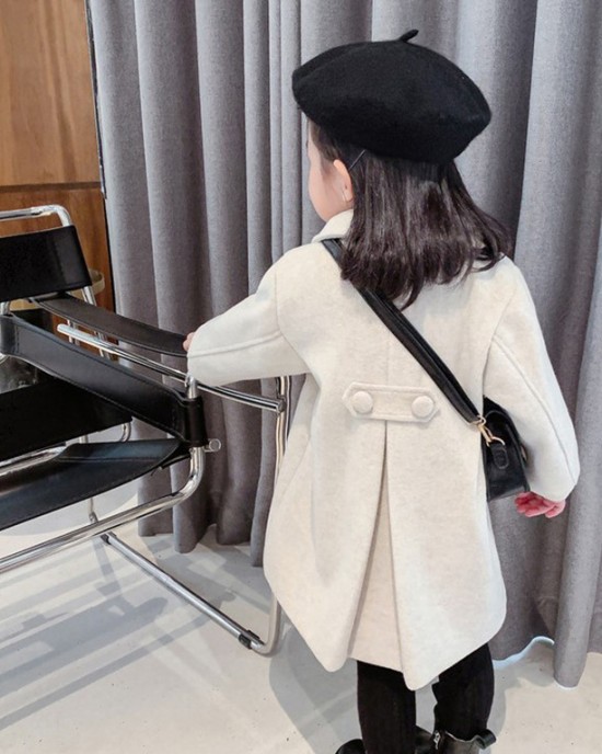 【18M-9Y】Girls Fashion Lapel Breasted Coat - 3171