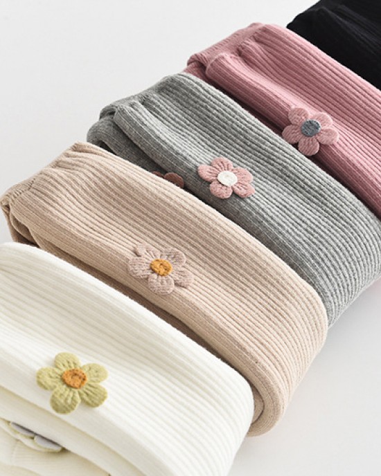 【1Y-11Y】Girls Cute Floral Embroidery Thickened Fleece Pantyhose