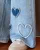 【4Y-12Y】Girls Fashion Heart Shape Embroidered Blue Jeans