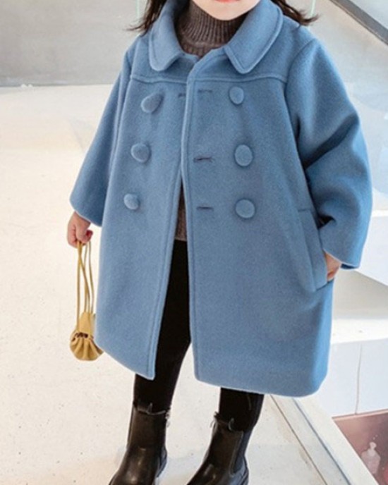 【18M-9Y】Girls Fashion Lapel Breasted Coat - 3171