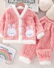 【12M-6Y】2-piece Girls Cute Bunny Pocket Coral Velvet Pajama Set