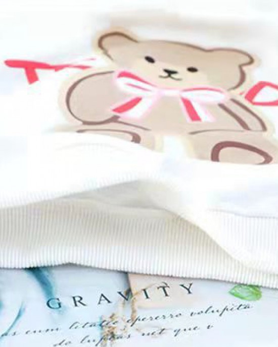 【12M-5Y】2-piece Girls Cute Bear And Letter Print Round Neck Long Sleeve Sweatshirt And Plaid Pants Set - 34423