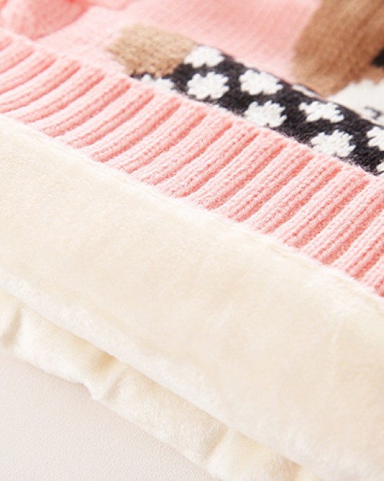 【18M-9Y】Kids Fashion Bear Pattern High Quality Fleece Thickened Funnel Neck Sweater - 9108