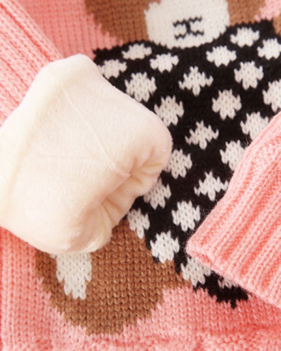 【18M-9Y】Kids Fashion Bear Pattern High Quality Fleece Thickened Funnel Neck Sweater - 9108