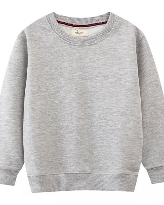 【18M-7Y】Kids Simple Solid Color Cotton Round Neck Long Sleeve Sweatshirt