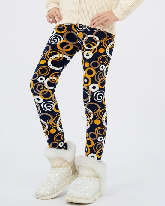 【3Y-12Y】Girls Stylish Leopard And Flowers And Cartoon Print Thickened Fleece Leggings