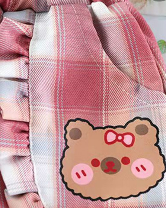 【12M-5Y】2-piece Girls Cute Bear And Letter Print Round Neck Long Sleeve Sweatshirt And Plaid Pants Set - 34423