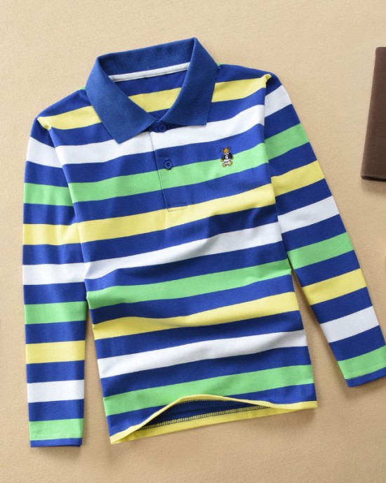 【18M-12Y】Boys Casual Striped Cotton Fabric Long Sleeve Polo Shirt