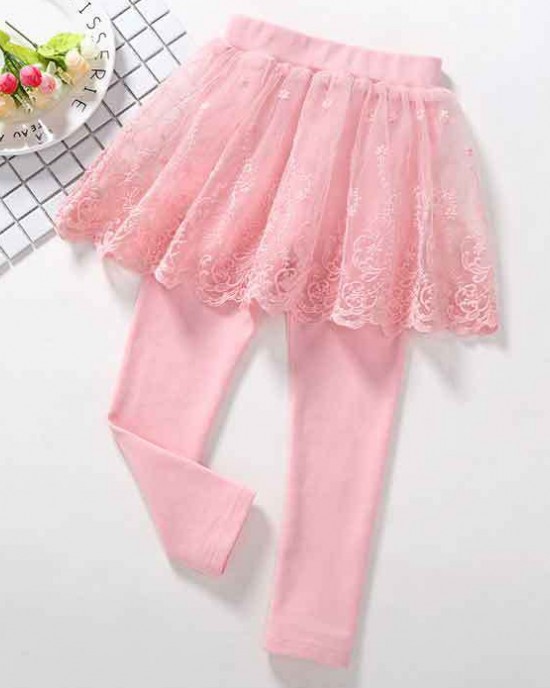 【18M-6Y】Girls Cute Floral Embroidered Lace Skirt Fake Two Piece Leggings