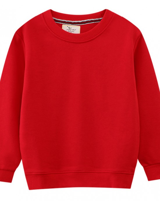 【18M-7Y】Kids Simple Solid Color Cotton Round Neck Long Sleeve Sweatshirt