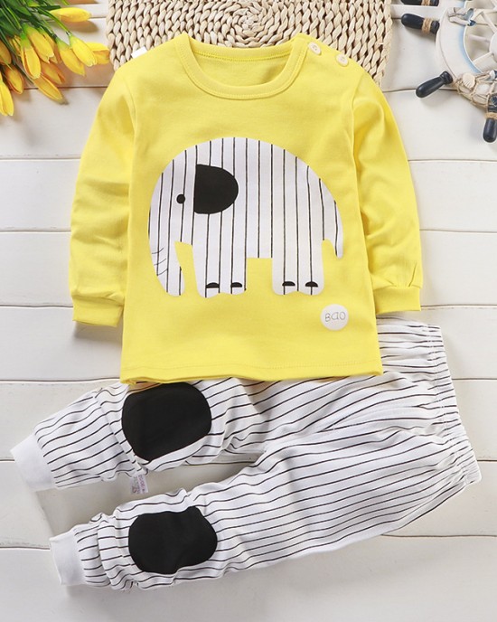 【12M-13Y】Boys Cartoon Print Long Sleeve Two-piece Suit