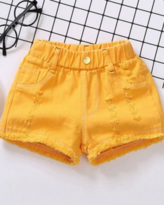 【18M-13Y】Girl Summer Casual Multicolor Ripped Washed Denim Shorts