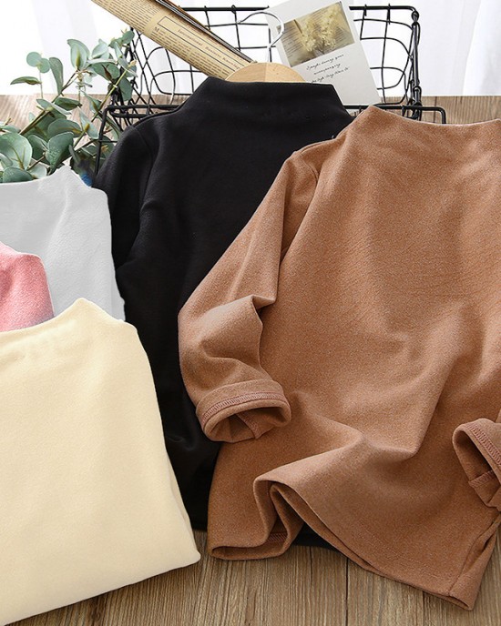 【3Y-12Y】Unisex Casual Warm Solid Color Turtleneck Long Sleeve T-shirt