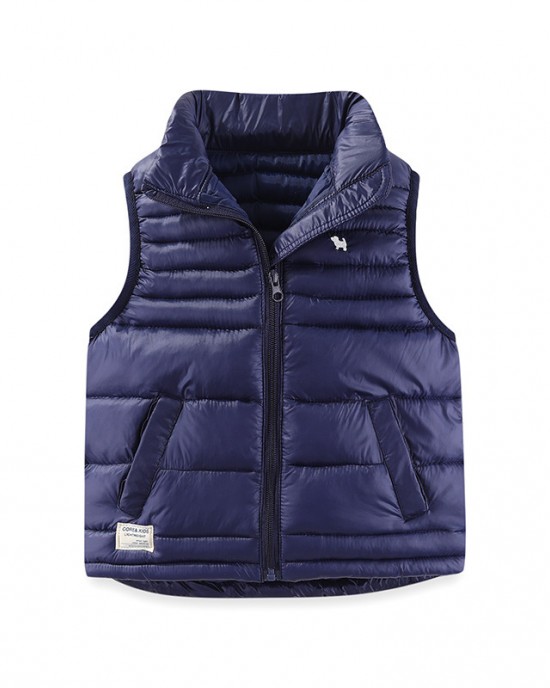 【3Y-10Y】Unisex Solid Color Quilted Cotton Keep Warm High Neck Vest Coat