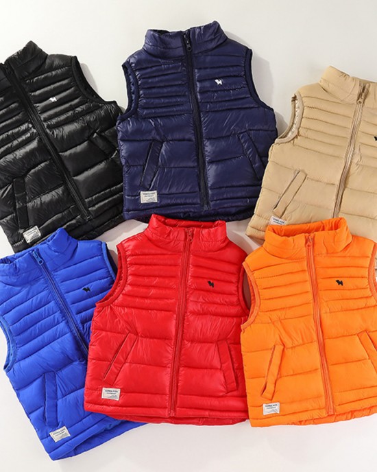 【3Y-10Y】Unisex Solid Color Quilted Cotton Keep Warm High Neck Vest Coat