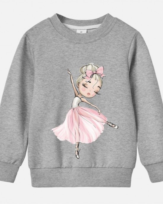 【12M-9Y】Girl Cotton Stain Resistant Ballerina Girl Print Long Sleeve Sweatshirt - 7206