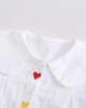 【12M-5Y】2-piece Girl White Heart-shaped Embroidered Doll Collar Long Sleeve Shirt And Colorblock Jeans Set - 34409