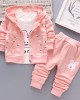 【12M-4Y】Children Clothes Girls 3-piece Rabbit Print Cotton Long-sleeved T-shirt and Pants Hoodie Coat Set - 34220