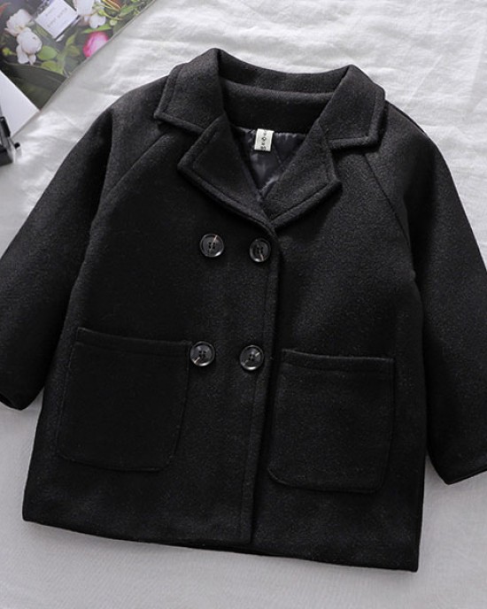 【18M-7Y】Kids Lapel Collar Double Breasted Coat - 4116