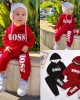 【12M-7Y】Boys Letter Print Hooded Long Sleeve Sweatshirt And Pants Set - 3488