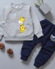 【9M-4Y】2-piece Unisex Giraffe Print Long-sleeved Sweatshirt And Pants Set