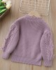 【18M-6Y】Girls Bear Embroidered Round Neck Long Sleeve Sweater - 31120