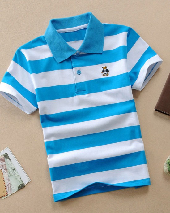 【18M-11Y】Boys Multicolor Cotton Striped Short-sleeved Polo Shirt