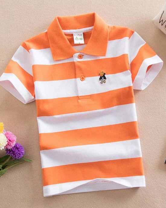 【18M-11Y】Boys Multicolor Cotton Striped Short-sleeved Polo Shirt