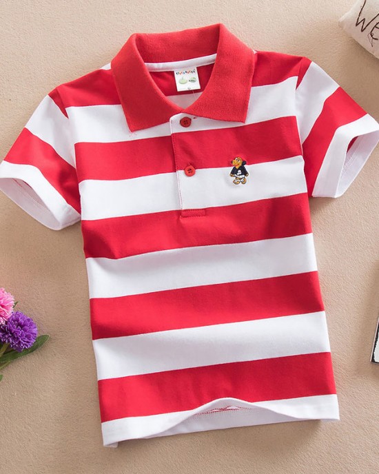 【18M-11Y】Boys Multicolor Cotton Striped Short-sleeved Polo Shirt