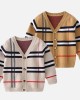 【2Y-9Y】Unisex Kids Plaid Long Sleeve Sweater Cardigan